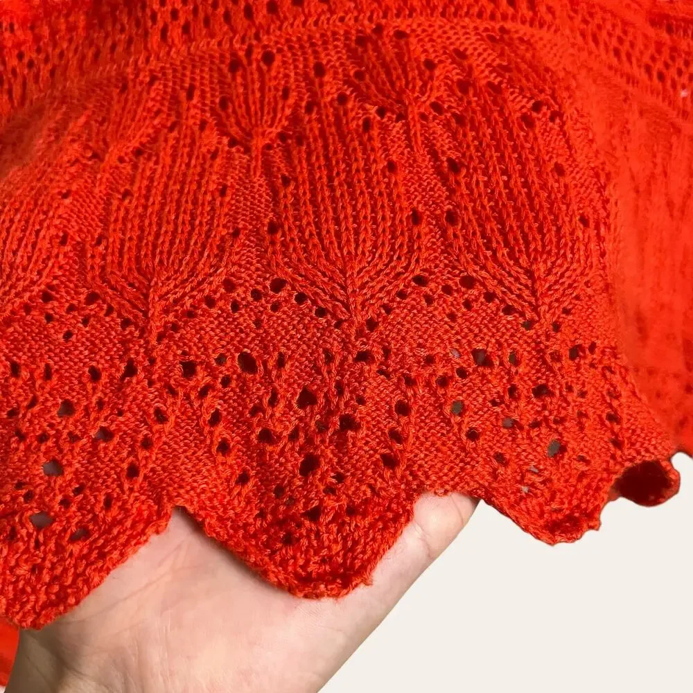 Free People Red Once Upon A Time Linen Crochet Bell Sleeve Top Size M